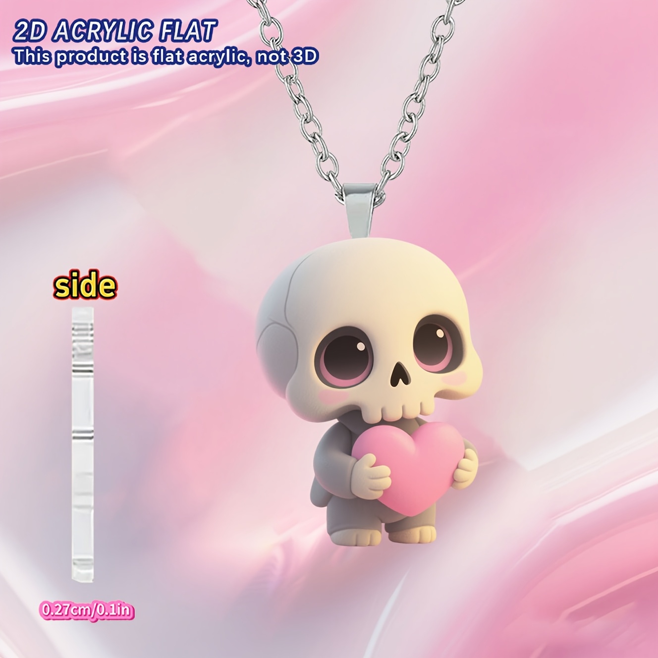 Women's 2D Acrylic Skull Pendant Necklace, Fashion Sweater Chain
